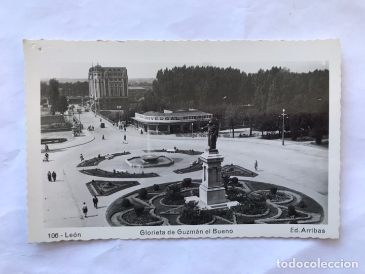 Postales: LEON. Postal No.106. Glorieta de Guzm&aacute;n el Bueno. Edita: ediciones Arribas (h.1950?)
