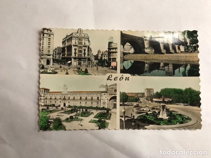 Postales: LEON. Postal No.102 Recuerdo de la Ciudad. COLOREADA . Edita: ediciones Lujo (a.1958)