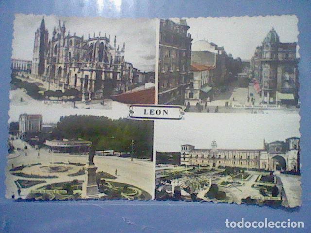 Postales: ORDO&Ntilde;O PLAZA STO DOMINGO GUZMAN BUENO LEON S/ED S/N&ordm; ESCRITA 1954 COLOREADA ANIMADA