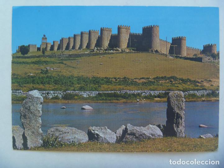 Postales: POSTAL DE AVILA: RIO ADAJA Y MURALLAS . A&Ntilde;OS 60. DETRAS PUBLICIDAD PASTELERIAS, YEMAS DE AVILA