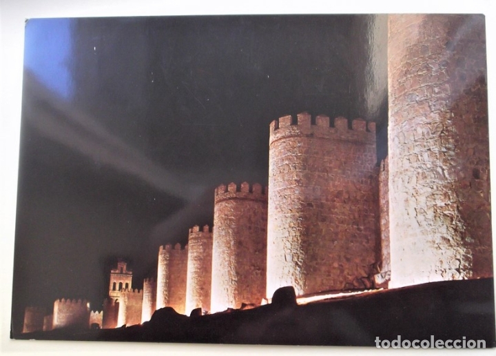 Postales: &Aacute;vila. Vistas nocturna de las Murallas. Publicidad: Confiteria Iselma. Yemas de &Aacute;vila.