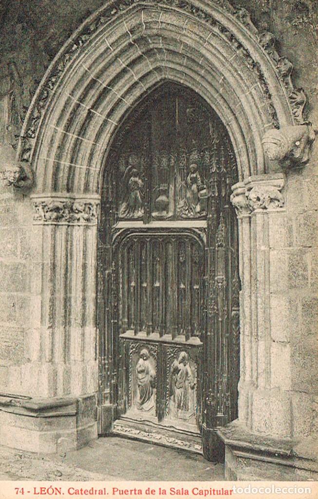 Postales: Le&oacute;n, Catedral, puerta de la sala capitular, editor: Thomas n&ordm; 74 - Foto 1