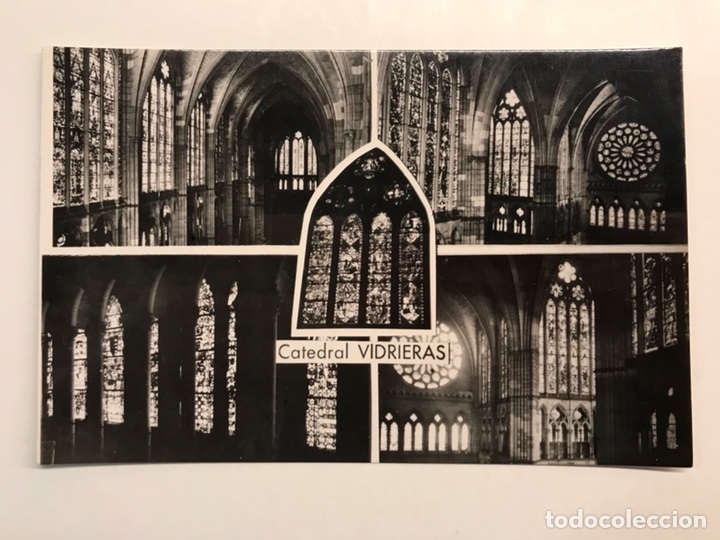 Postales: LEON Postal No.504, Nave Central. Roset&oacute;n Sur. Vidrieras. Nave del Crucero. Edic., Artigot (a.1963)