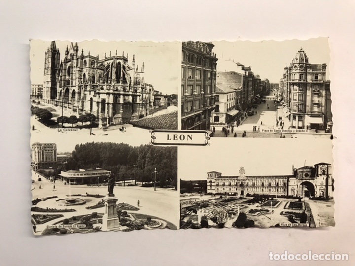 Postales: LEON Postal: La Catedral, Glorieta de Guzm&aacute;n el Bueno, Plaza de Santo Domingo.., Edic. Arribas
