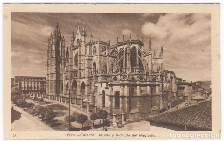 Postales: Antigua Leon. Catedral abside y fachada del Mediod&iacute;a. Ed Garrabella Sin circular 40s aa