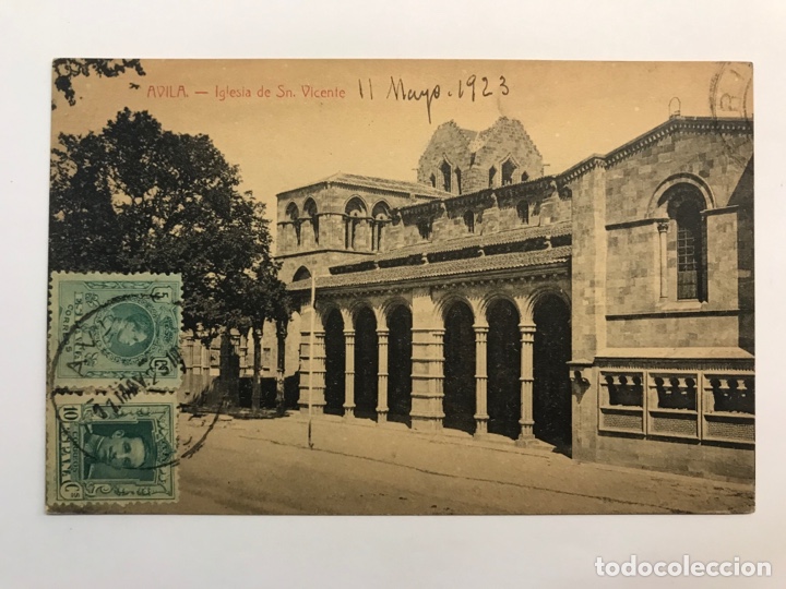 Postales: AVILA. Postal Iglesia de San Vicente. Sin identificar editor (a.1923) C&iacute;rculada