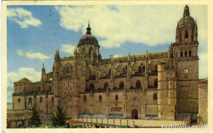 Postales: N&ordm; 5-SALAMANCA. Catedral Nueva. Circulada en 1956. ED. HELIOTIPIA ART&Iacute;STICA ESPA&Ntilde;OLA