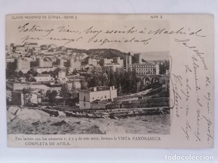 Postales: POSTAL AVILA - VISTA PANORAMICA, N&ordm; 3, CLICHE REDONDO DE ZU&Ntilde;IGA SERIE 2, CIRCULADA A&Ntilde;O 1903