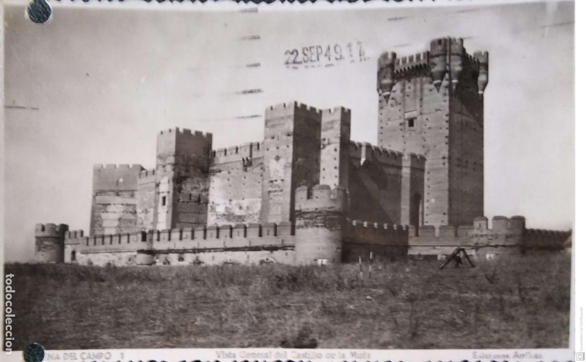 Postales: Medina del Campo. 1 Vista general del Castillo de la Mota. Ed. Arribas. Usada con sello. Blanco/Negr