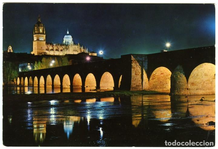 Postales: N&ordm; 4212-SALAMANCA. Catedral y puente romano, de noche. Circulada en 1968. EDICIONES GERMAN
