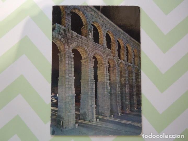 Postales: Postal de vista nocturna parcial del Acueducto de Segovia