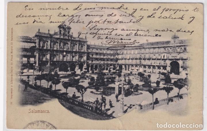 Postkarten: 22 Imprenta y Librer&iacute;a Cal&oacute;n Salamana. Plaza Mayor. Circulada.