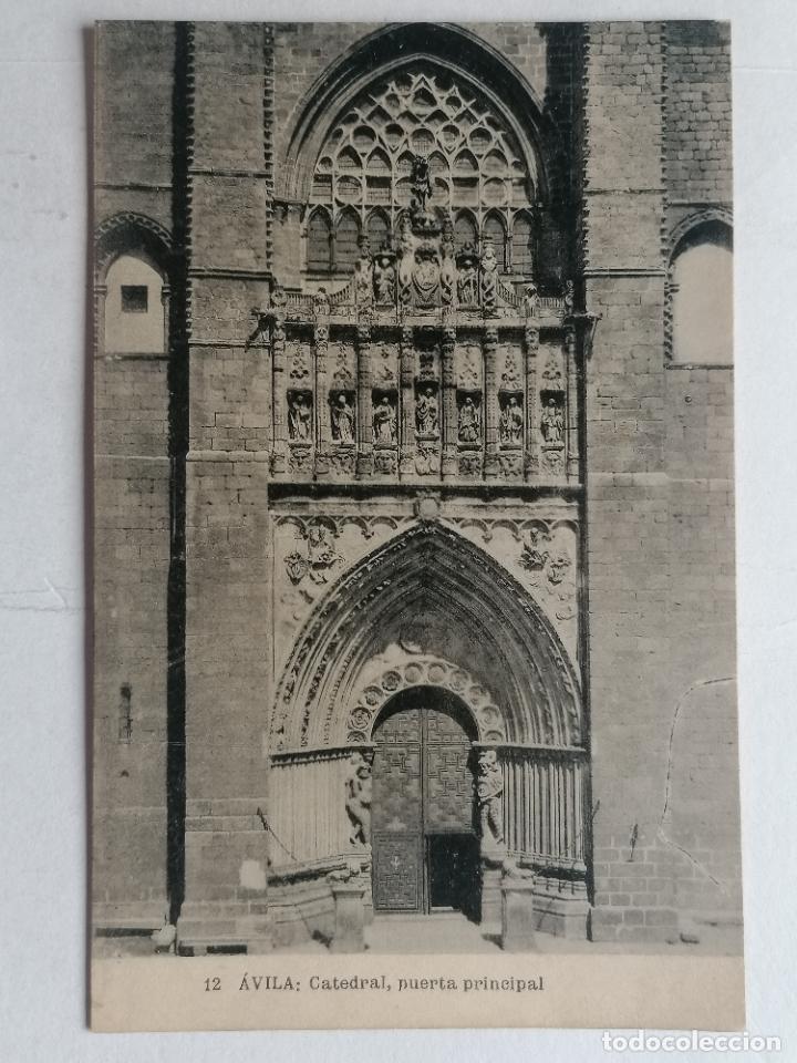 Postales: ANTIGUA POSTAL AVILA, CATEDRAL, PUERTA PRINCIPAL, N&ordm; 12 FOTOTIPIA DE HAUSER Y MENET