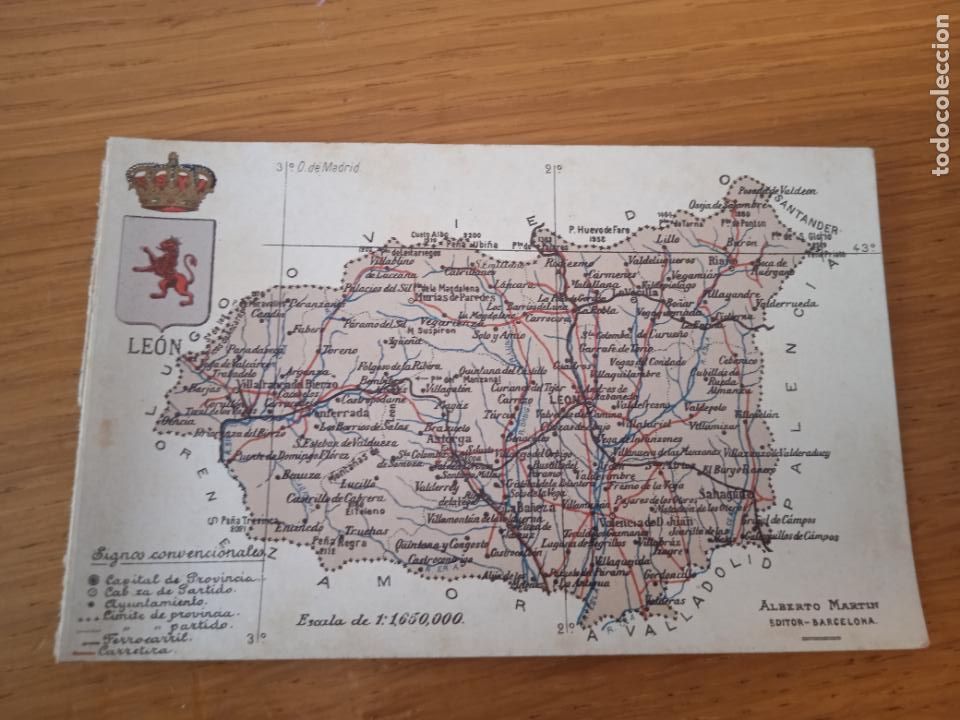Postales: Le&oacute;n. Mapa. Postal antigua - Foto 1