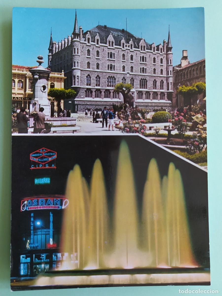 Postales: Le&oacute;n - Edificio de la Caja de Ahorros y Fuente Monumental - Foto 1
