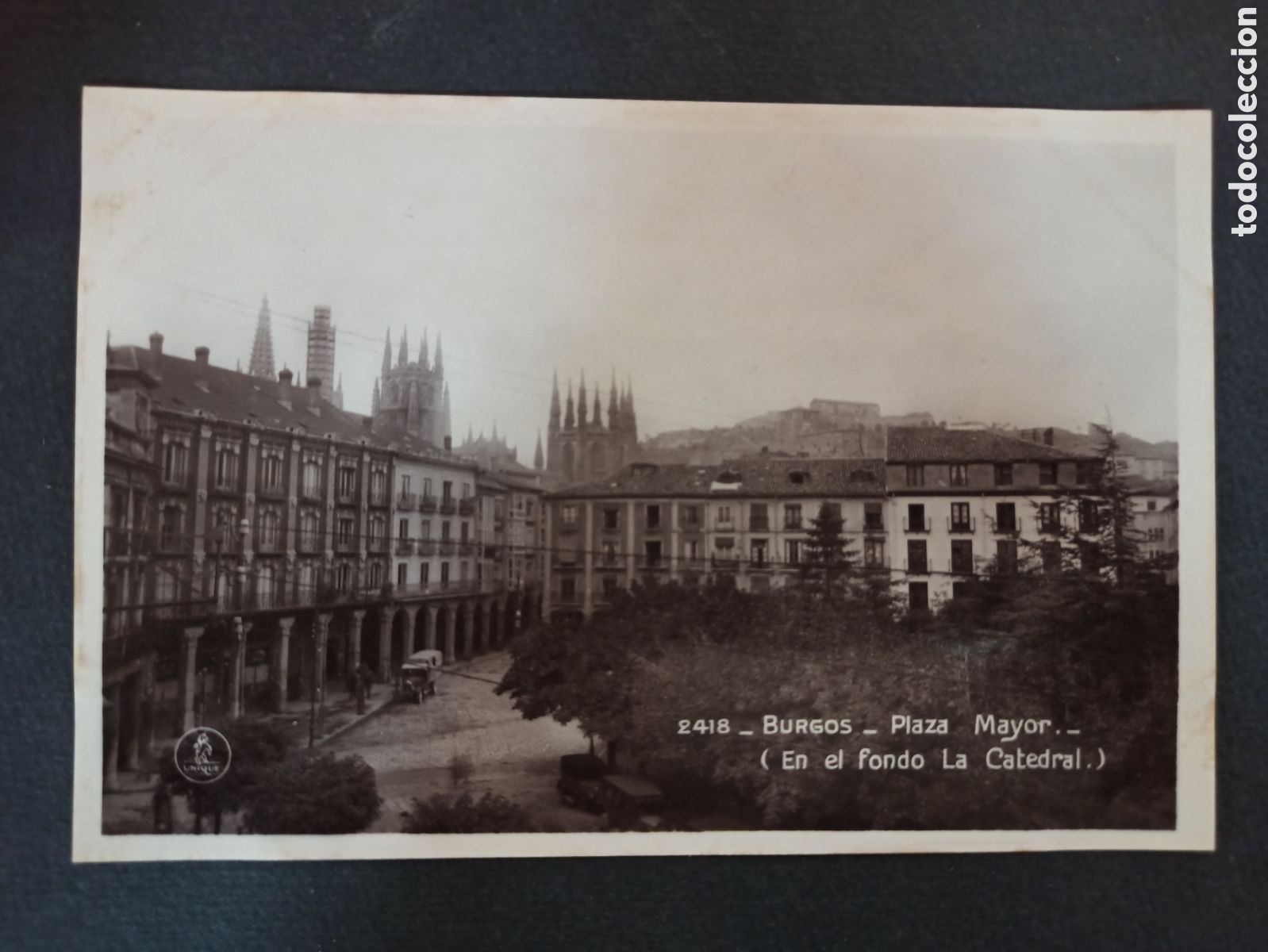 Cartoline: Fotograf&iacute;a postal. Plaza Mayor, en el fondo la catedral. Sin circular.