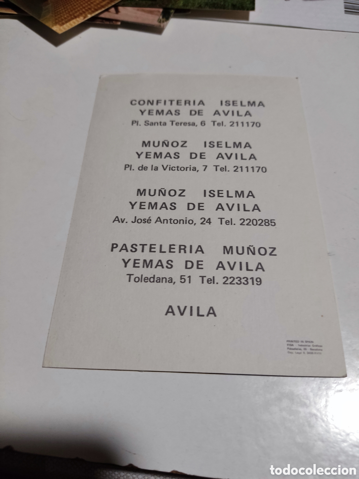 Postales: Postal confiter&iacute;a Iselma,yemas de &Aacute;vila