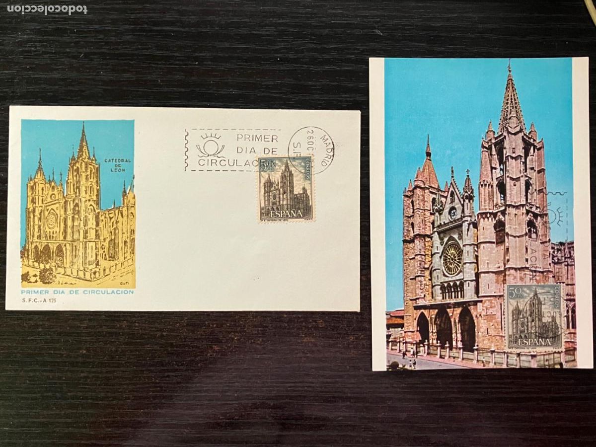 Postcards: Catedral de Le&oacute;n - Postal y SPD con sello matasello primer d&iacute;a 1964