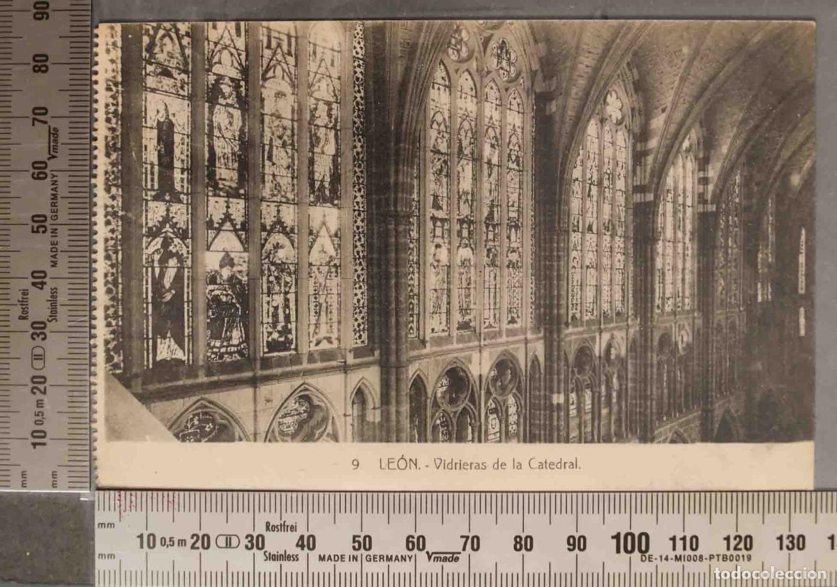 Postales: POSTAL. LEON. 9 VIDRIERAS DE LA CATEDRAL - Foto 1
