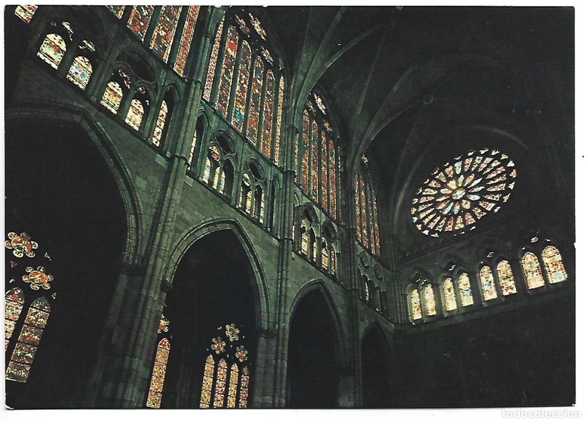 Postales: CATEDRAL, NAVE CENTRAL Y ROSETON DE PONIENTE.- LEON - Foto 1