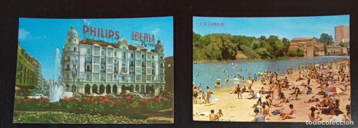 Postales: 2 POSTALES DE VALLADOLID, EDIFICIO PHILIPS, IBERIA, GENTE EN PLAYA DEL RIO - Foto 2