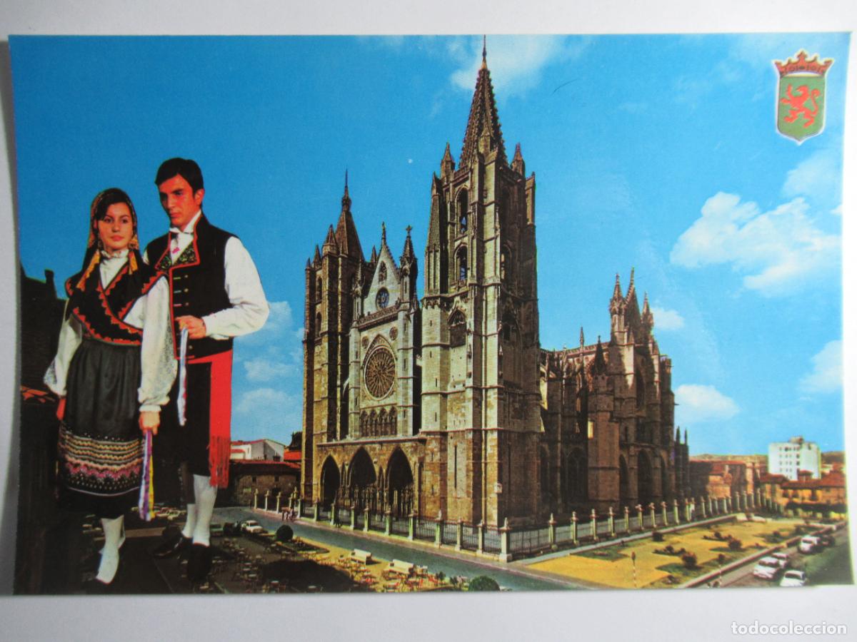 Postales: Le&oacute;n - Catedral. Traje t&iacute;pico leon&eacute;s - Foto 1