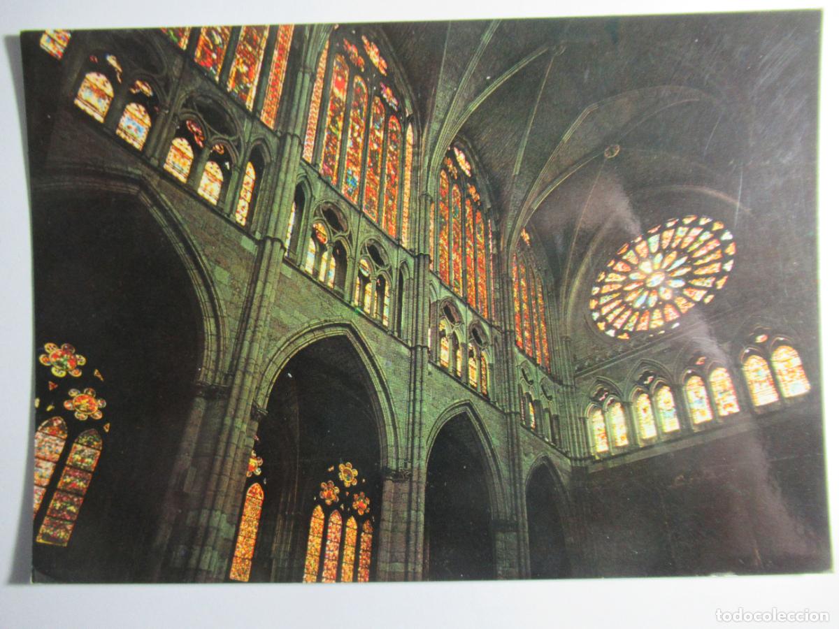 Postales: Le&oacute;n - Catedral. Nave central y Roset&oacute;n de Poniente - Foto 1