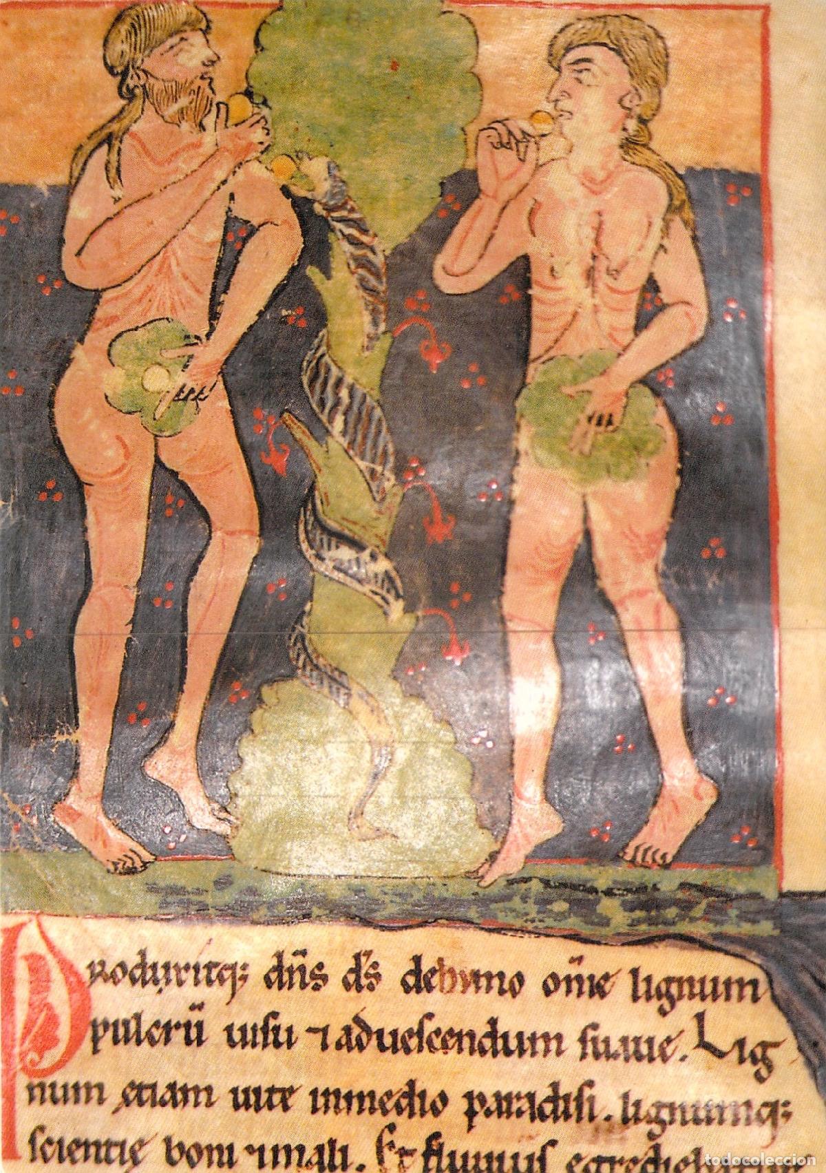 Postales: Postal Le&oacute;n San Isidoro Biblia Ad&aacute;n y Eva Arte Rom&aacute;nico