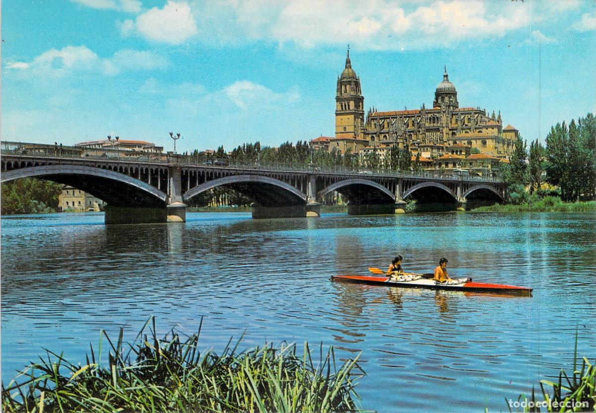 Postales: Postal de Salamanca: Catedral y Puente Nuevo sobre el R&iacute;o Tormes