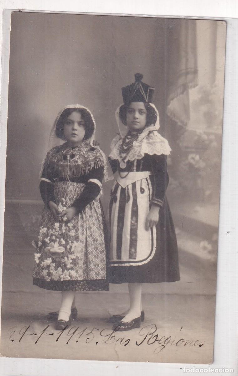 Postales: Postal fotogr&aacute;fica, ni&ntilde;as con traje regional. Corti fot&oacute;grafo Zamora. 1915 Las Regiones