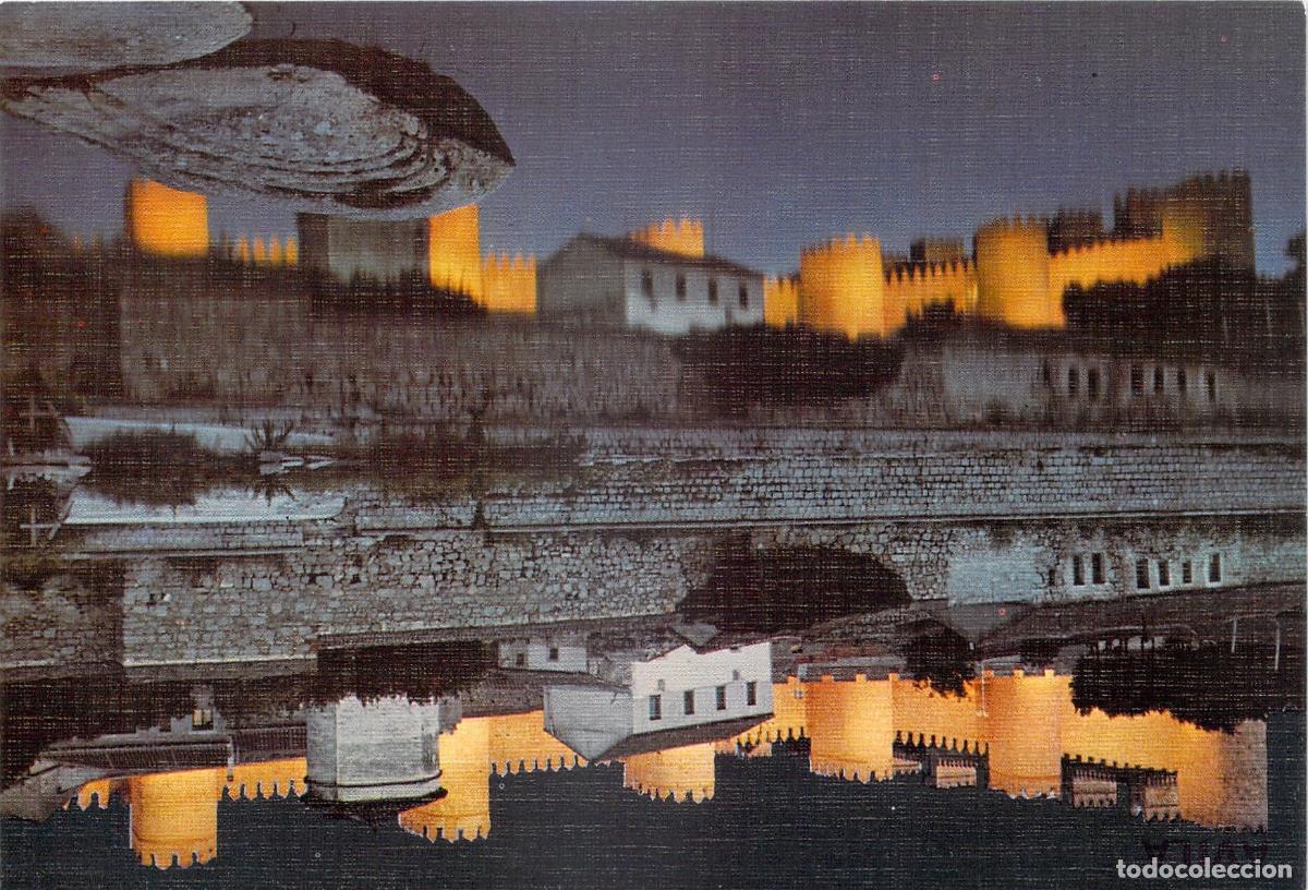 Postales: Postal de las Murallas de &Aacute;vila y R&iacute;o Adaja de Noche