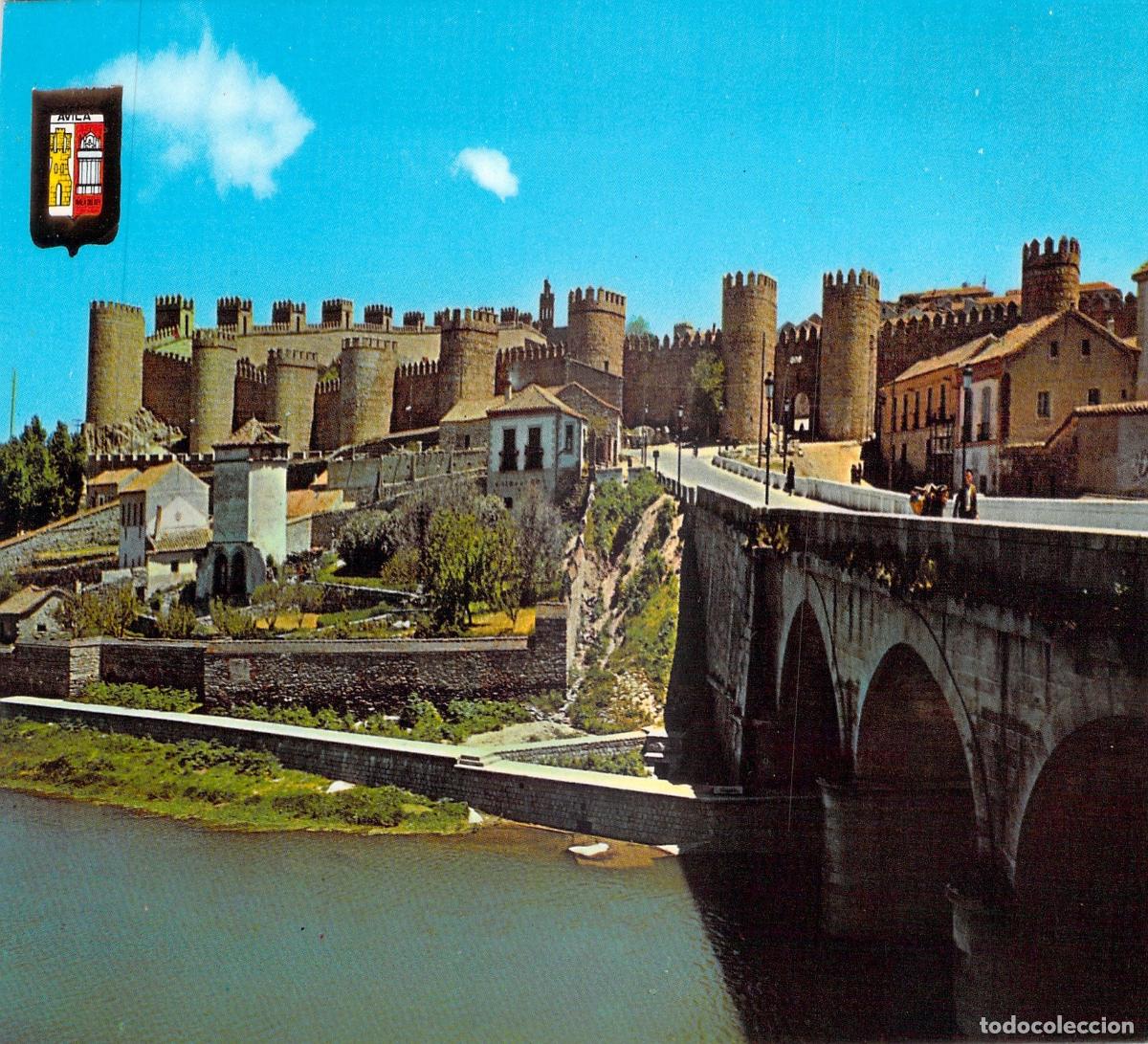 Postales: Postal de &Aacute;vila: Murallas y R&iacute;o Adaja con Puente de Piedra