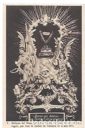 Postales: ANTIGUA POSTAL 3 RELIQUIA DEL BRAZO DE SANTA TERESA DE JESUS EN SU CARROZA REGALO QUE HIZO LA CIUDAD
