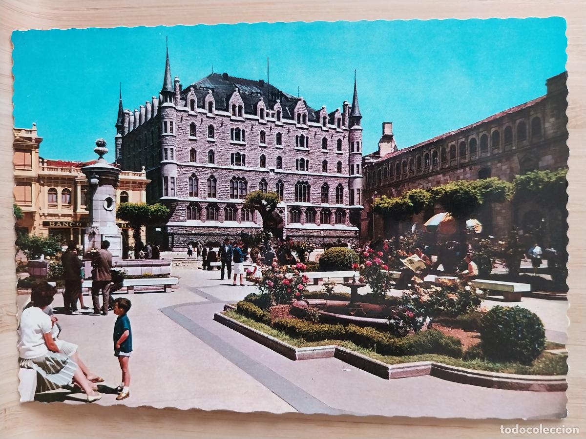 Postales: EDIFICIO CAJA AHORROS LEON ED GARRABELLA 18 ESCRITA A&Ntilde;O 1964 ANIMADA PARQUE