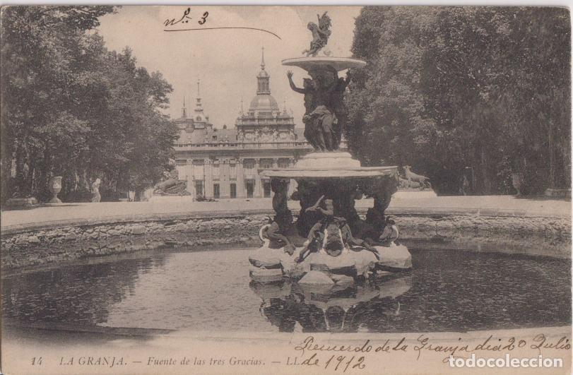 Postales: LA GRANJA, FUENTE DE LAS TRES GRACIAS - LL N&ordm;14 - ESCRITA 1912