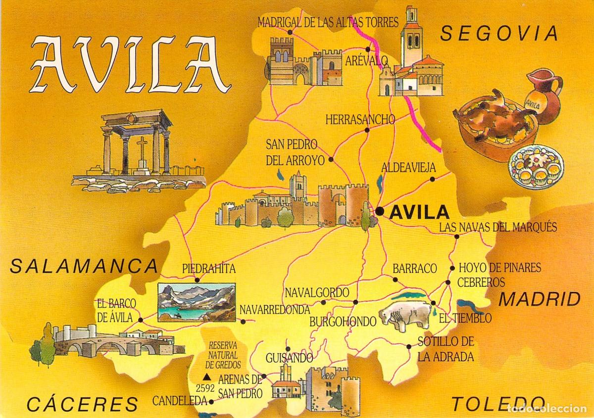 Postales: Postal Ilustrada del Mapa Tur&iacute;stico de la Provincia de &Aacute;vila