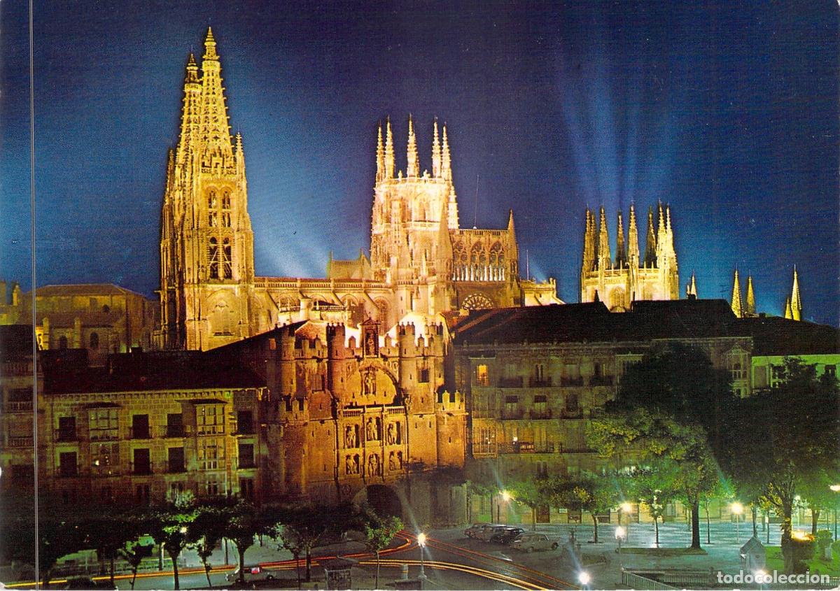 Postales: Postal de Burgos: Nocturno de la Catedral y Arco de Santa Mar&iacute;a
