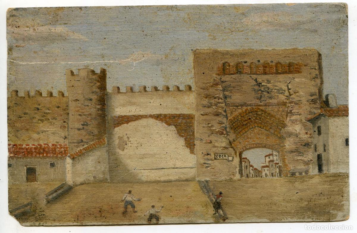 Cartoline: Coca, Segovia, Puerta de la villa, postal pintada original con poema, 1919