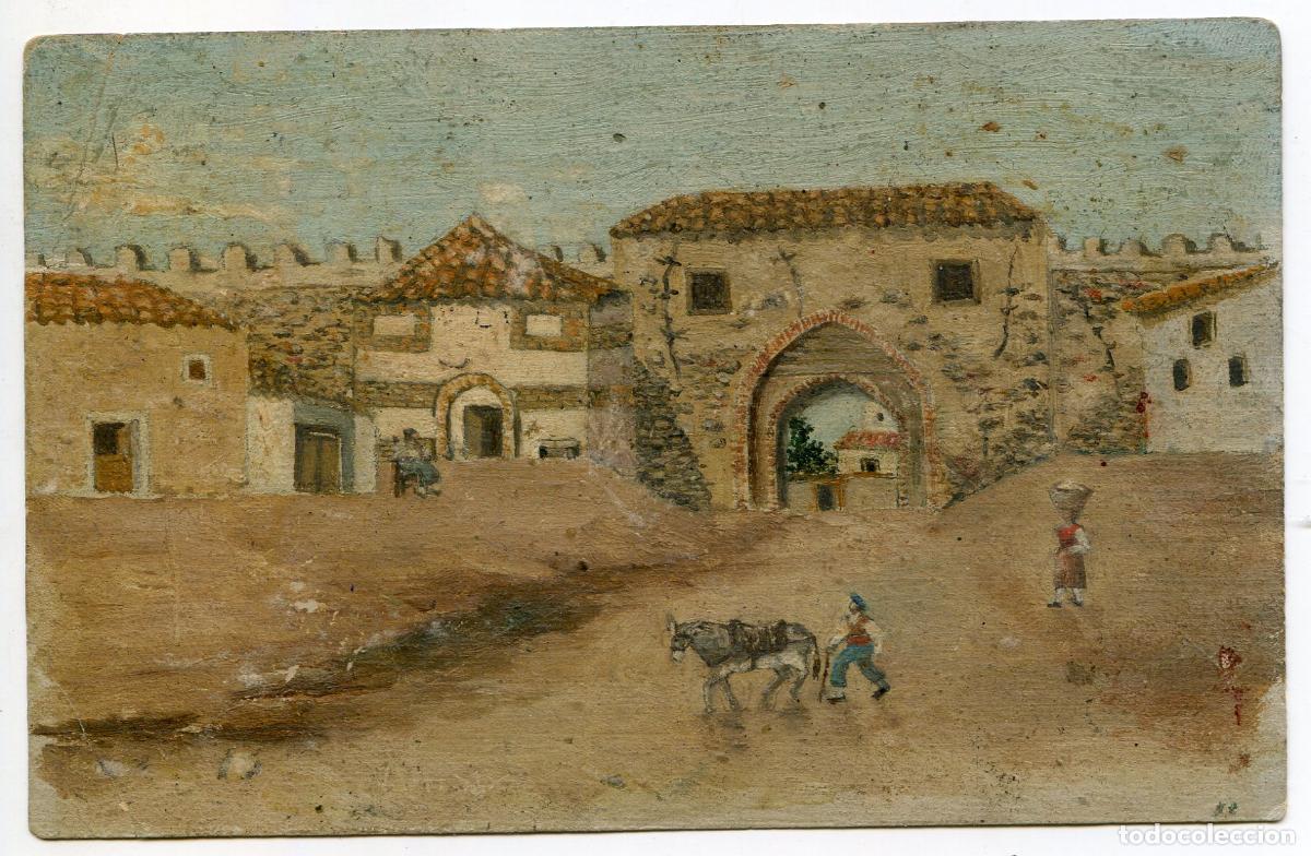 Cartoline: Coca, Segovia, Puerta de la villa, postal pintada original con poema, 1919