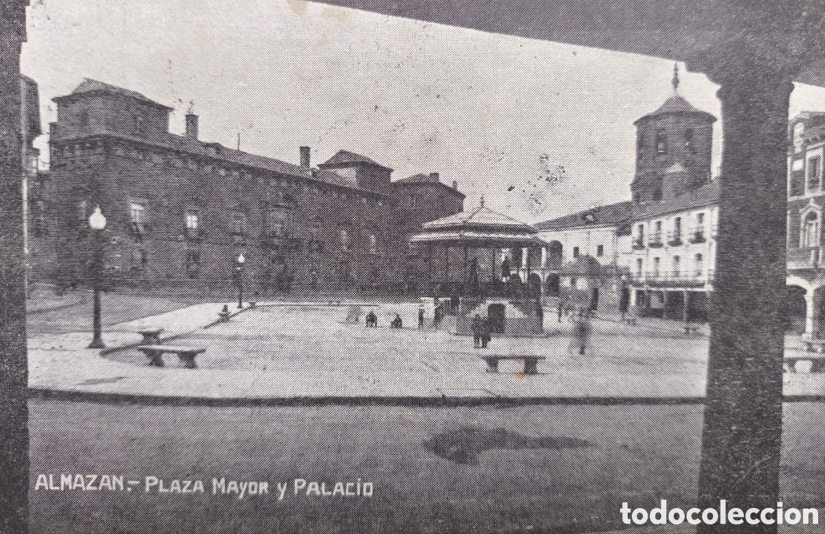 Postales: ALMAZAN PLAZA MAYOR POSTAL CIRCULADA SORIA 1955