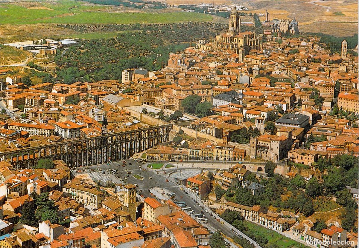 Postales: Postal de Segovia, Vista A&eacute;rea con el Acueducto y la Catedral
