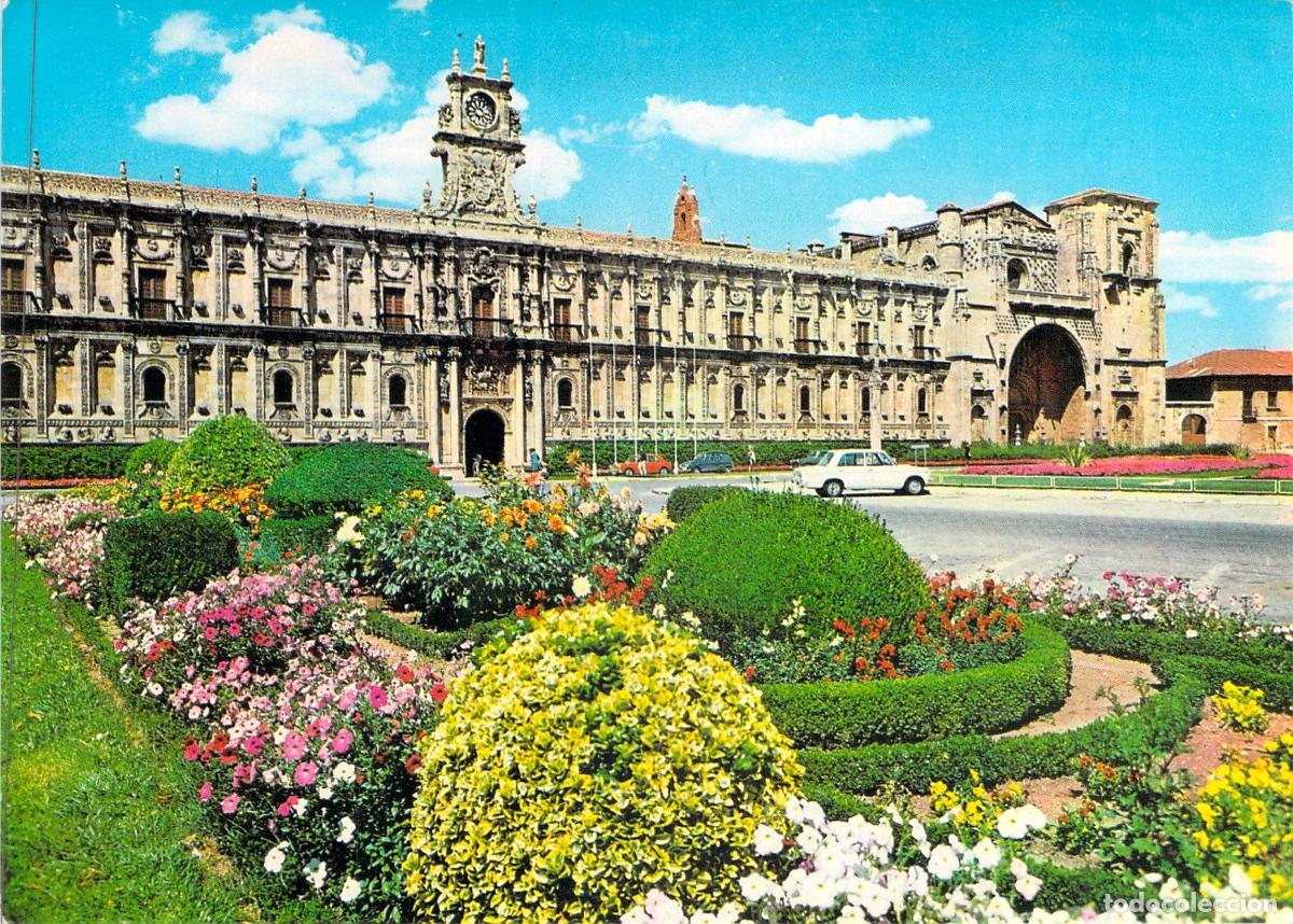 Postales: Postal Hostal San Marcos, Le&oacute;n, Fachada Plateresca y Jardines