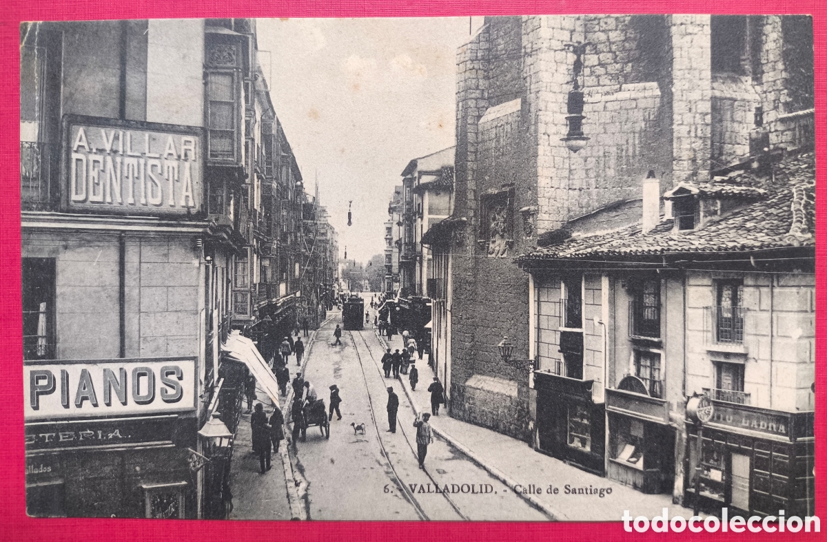 Postales: VALLADOLID CALLE SANTIAGO POSTAL ANIMADA FOTOTIPIA C. 1915
