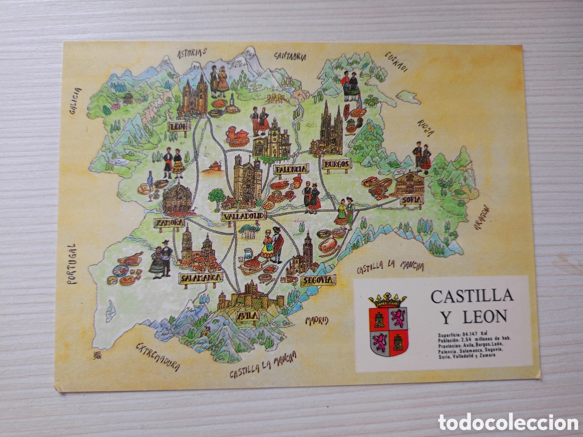 Postales: CASTILLA LEON MAPA ILUSTRADO TARJETA POSTAL