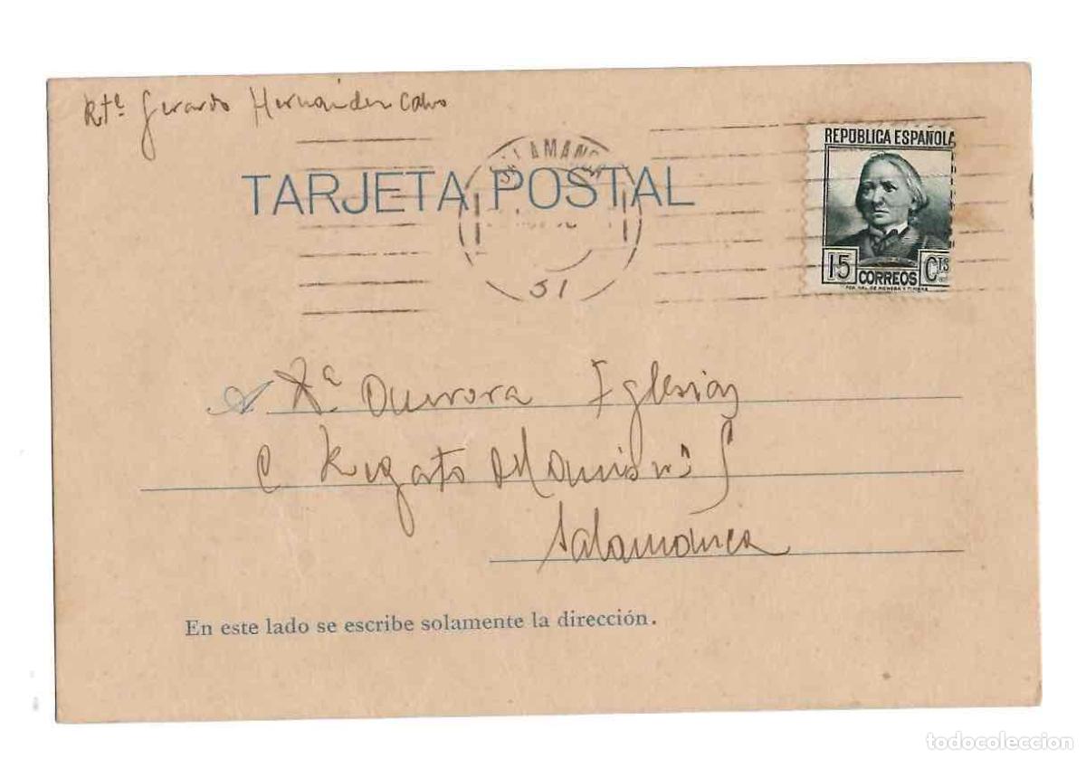 Postales: TARJETA POSTAL REPUBLICA ESPA&Ntilde;OLA CIRCULADA EN SALAMANCA, A&Ntilde;O 1936