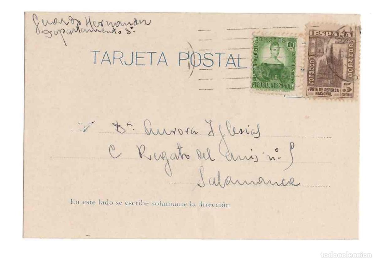 Postales: TARJETA POSTAL REPUBLICA ESPA&Ntilde;OLA JUNTA DE DEFENSA NACIONAL. CIRCULADA EN SALAMANCA, A&Ntilde;O 1937