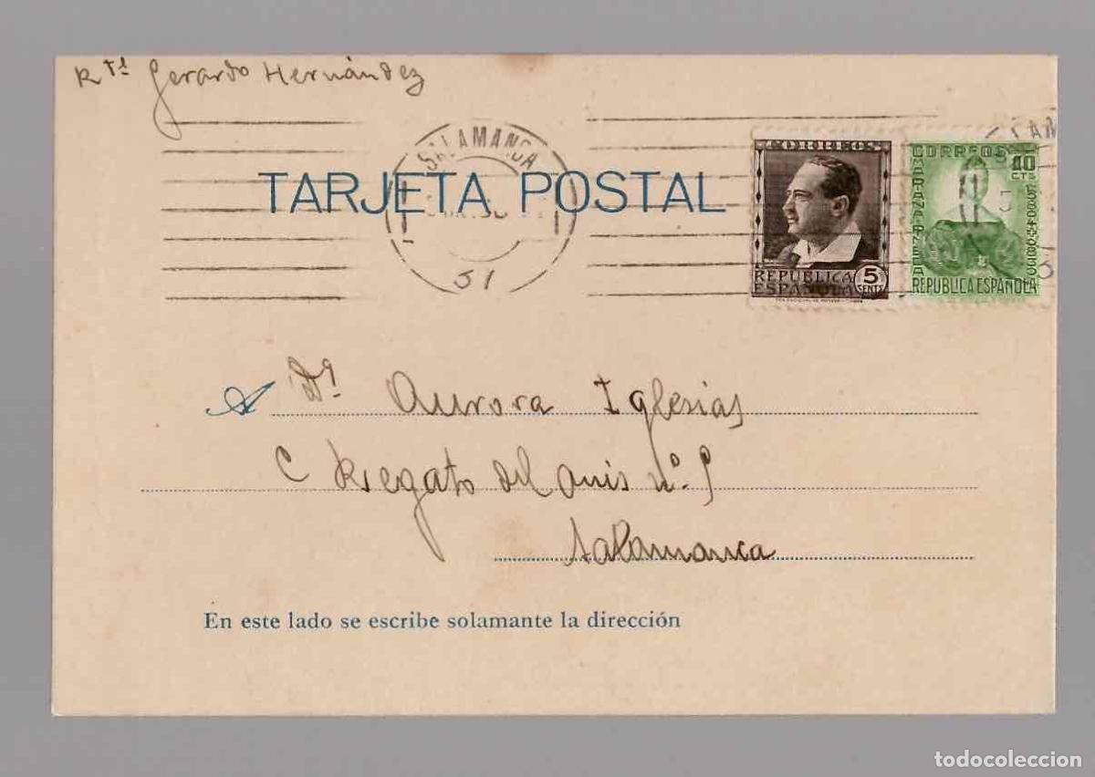 Postales: TARJETA POSTAL REPUBLICA ESPA&Ntilde;OLA CIRCULADA EN SALAMANCA, A&Ntilde;O 1936