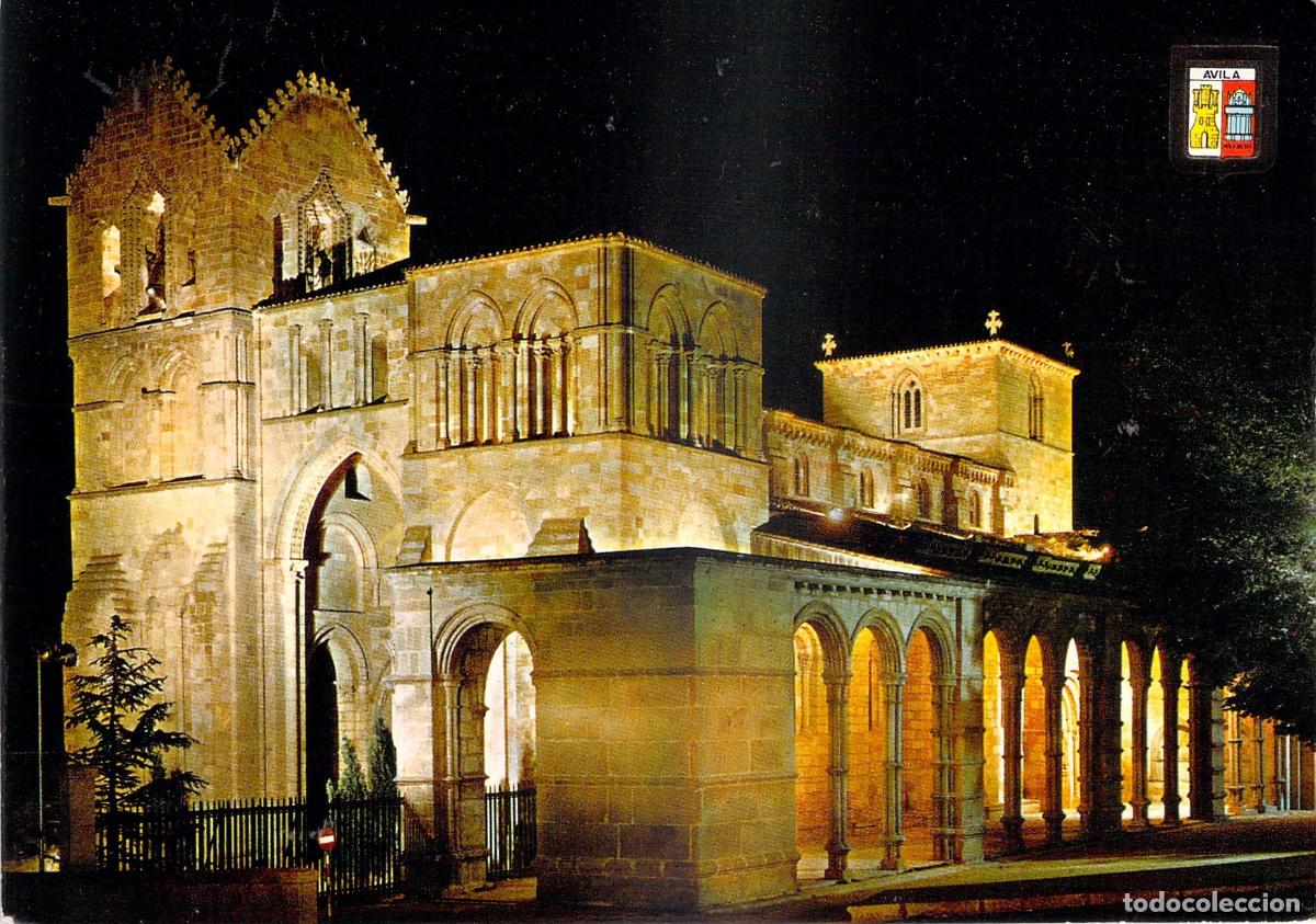 Postales: Postal Bas&iacute;lica de San Vicente en &Aacute;vila Vista Nocturna Escudo de Oro