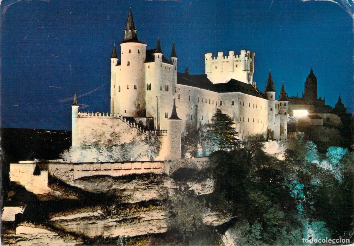 Postales: Postal del Alc&aacute;zar de Segovia iluminado de noche