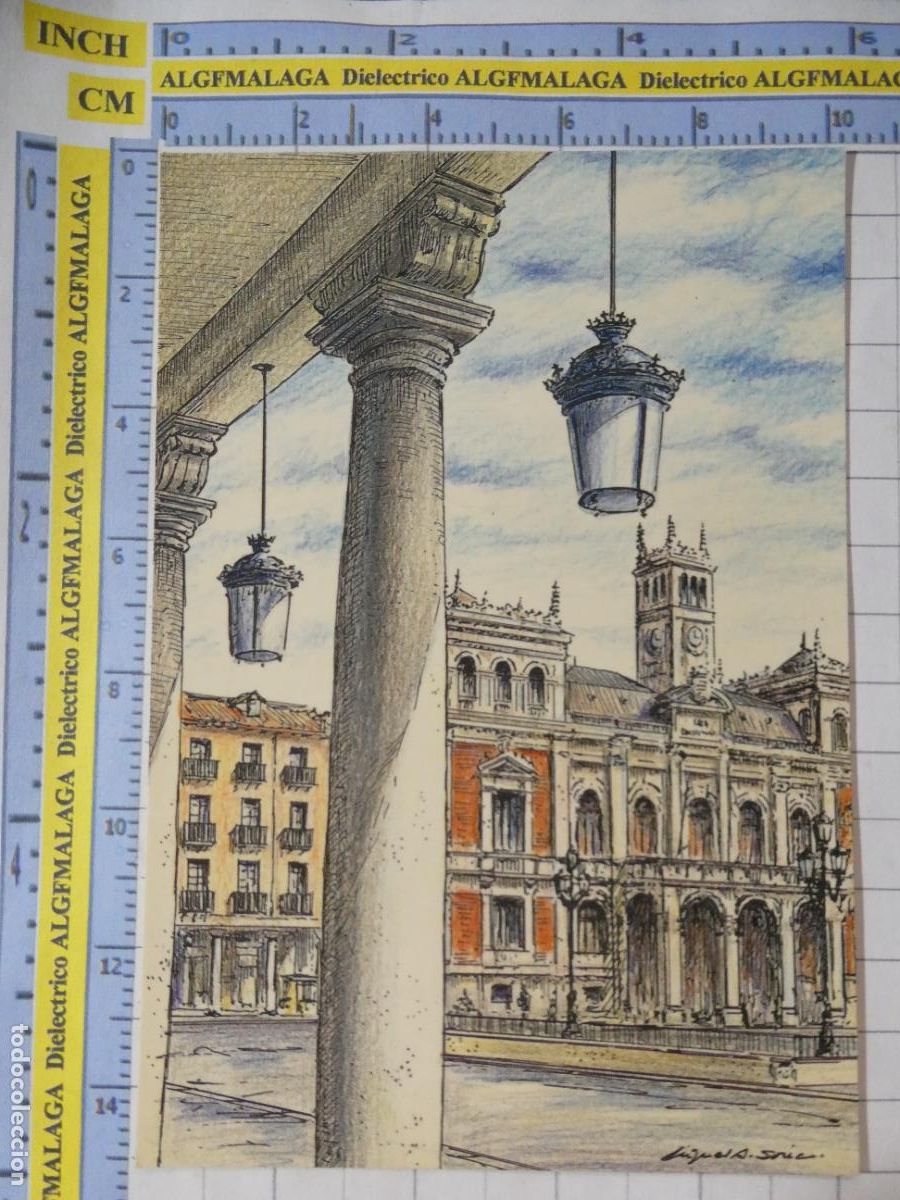 Postales: POSTAL DE VALLADOLID. A&Ntilde;O 1990. DIBUJO PLAZA MAYOR Y AYUNTAMIENTO 8 MAS. 1411
